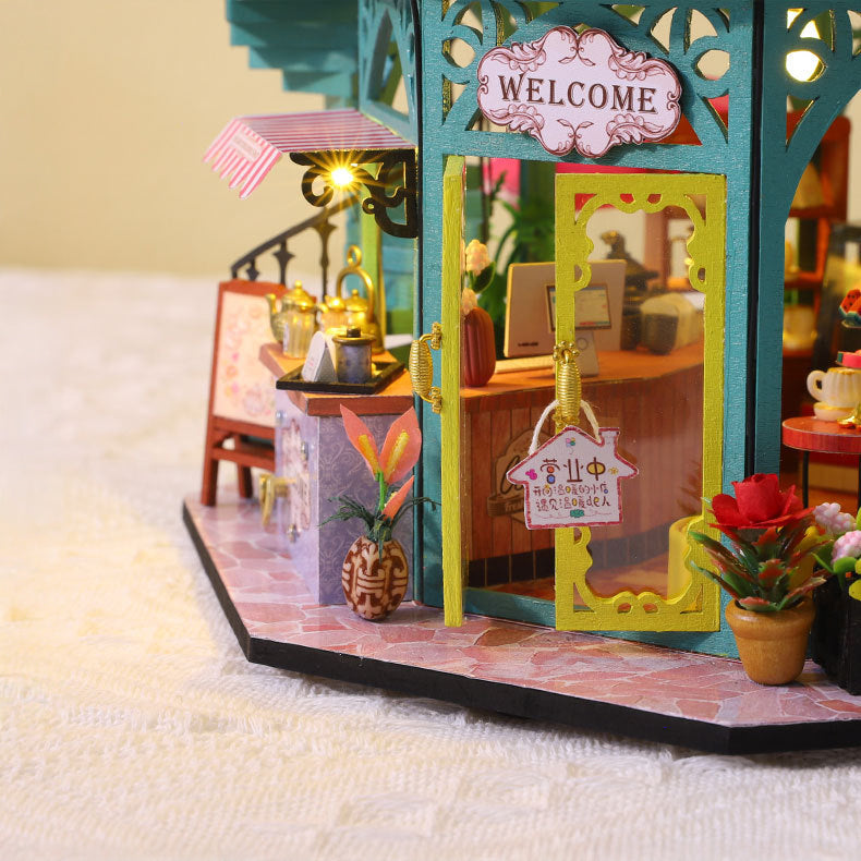 Miniature Double Deck Cafe - House DIY Kit With Mini Decorations